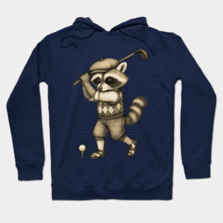 Vintage Style Golfing Raccoon - Animal Sports Illustration Hoodie