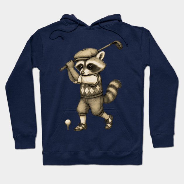 Vintage Style Golfing Raccoon - Animal Sports Illustration Hoodie by DonWillisJrArt