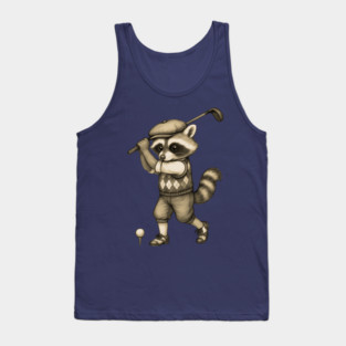 Vintage Style Golfing Raccoon - Animal Sports Illustration Tank Top