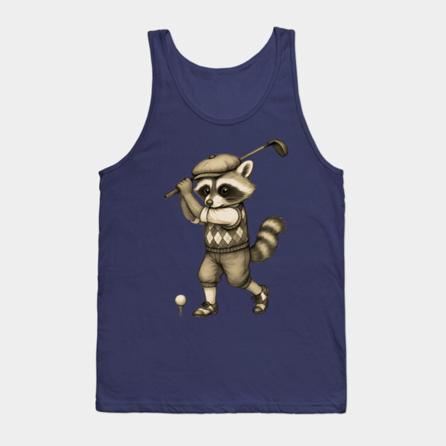 Vintage Style Golfing Raccoon - Animal Sports Illustration Tank Top by DonWillisJrArt