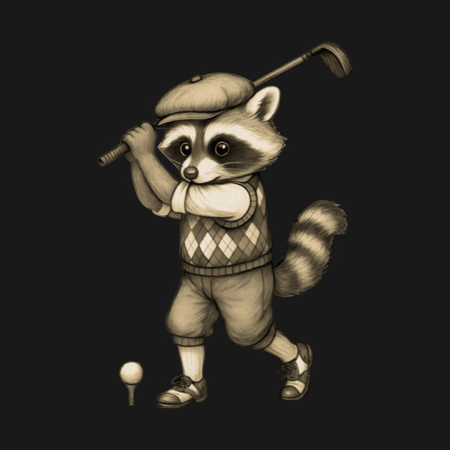 Vintage Style Golfing Raccoon - Animal Sports Illustration by DonWillisJrArt