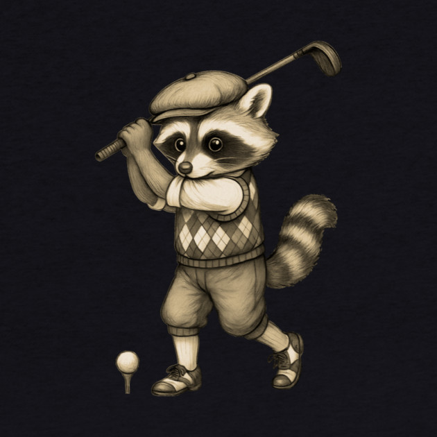 Vintage Style Golfing Raccoon - Animal Sports Illustration by DonWillisJrArt