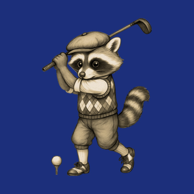 Vintage Style Golfing Raccoon - Animal Sports Illustration by DonWillisJrArt