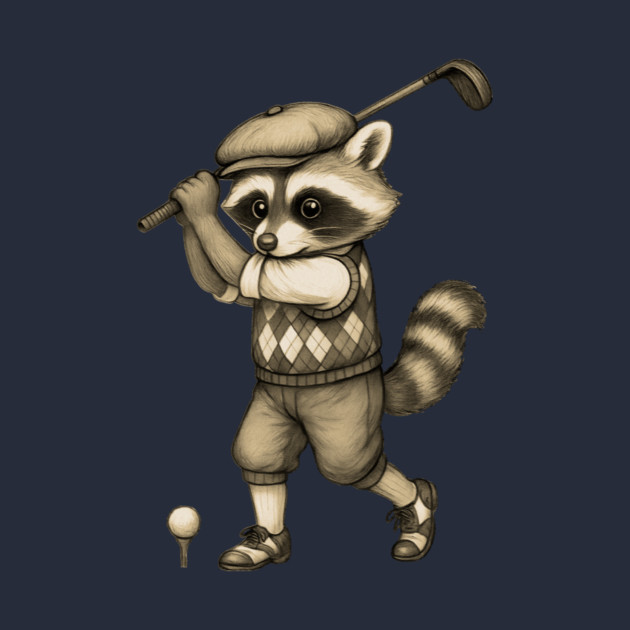Vintage Style Golfing Raccoon - Animal Sports Illustration by DonWillisJrArt