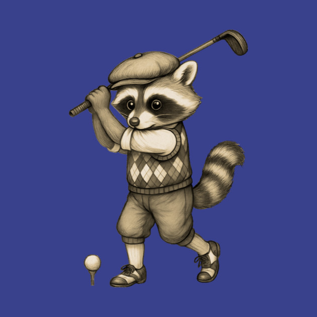 Vintage Style Golfing Raccoon - Animal Sports Illustration by DonWillisJrArt