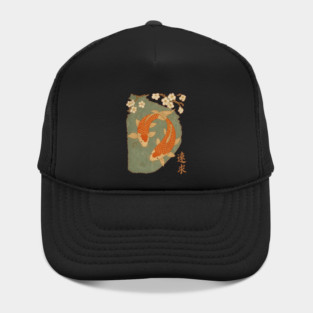 Koi Fish and Sakura Blossom Japanese Style Woodblock Art Hat