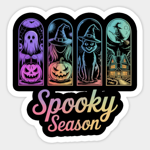 Spooky Season Halloween Witch Cat Ghost Pumpkin Magnet by JessArty