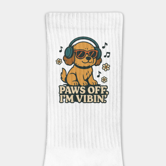Paws Off I’m Vibin’ – Cool Dog with Headphones Retro Design by Anne Lee
