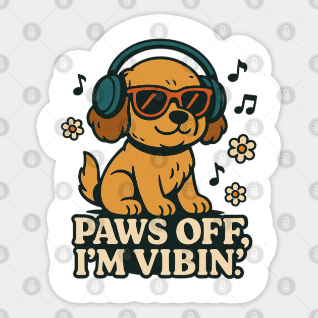 Paws Off I’m Vibin’ – Cool Dog with Headphones Retro Design Sticker by Anne Lee