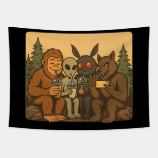 Cryptid Bigfoot Mothman Werewolf And Alien Tapestry