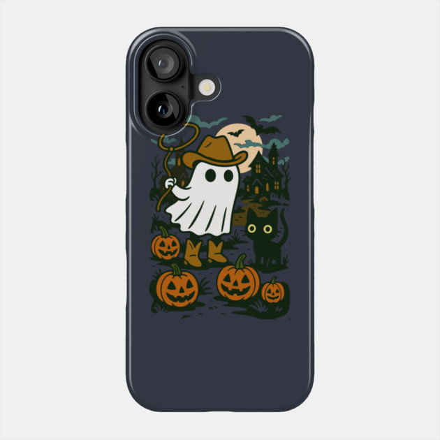 Cowboy Ghost and Black Cat – Cute Halloween Western Design Phone Case by DonWillisJrArt
