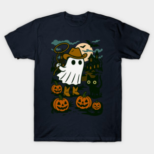 Cowboy Ghost and Black Cat – Cute Halloween Western Design T-Shirt