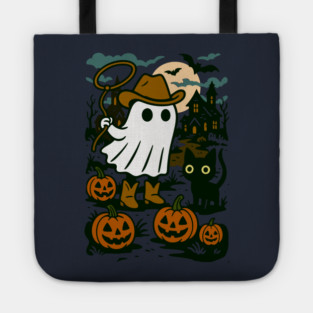 Cowboy Ghost and Black Cat – Cute Halloween Western Design Tote