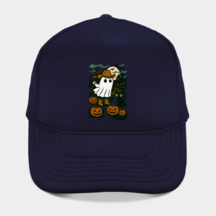 Cowboy Ghost and Black Cat – Cute Halloween Western Design Hat