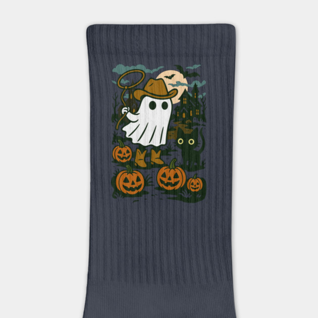 Cowboy Ghost and Black Cat – Cute Halloween Western Design by DonWillisJrArt