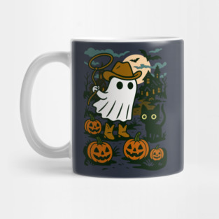 Cowboy Ghost and Black Cat – Cute Halloween Western Design Mug