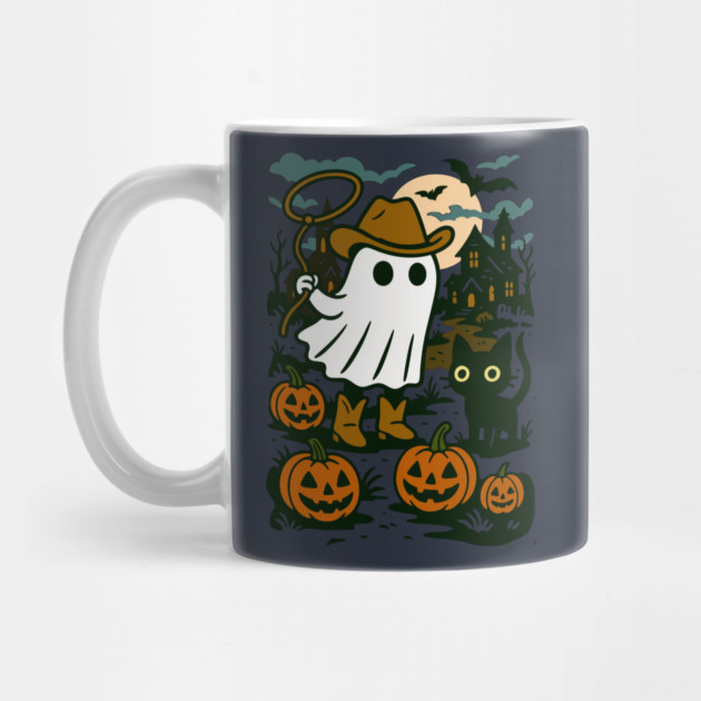 Cowboy Ghost and Black Cat – Cute Halloween Western Design by DonWillisJrArt