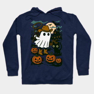 Cowboy Ghost and Black Cat – Cute Halloween Western Design Hoodie
