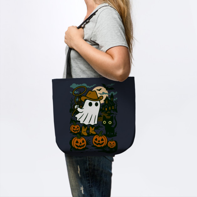 Cowboy Ghost and Black Cat – Cute Halloween Western Design by DonWillisJrArt
