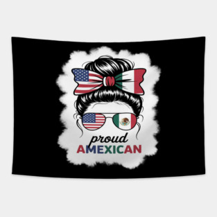 Half Mexican And American Mexico America Usa Flag Girl Funny Tapestry