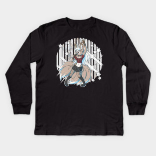 Punk Rock Fox Kitsune Girl Kids Long Sleeve T-Shirt