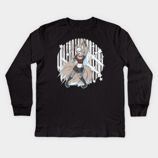 Punk Rock Fox Kitsune Girl Kids Long Sleeve T-Shirt by Fennek