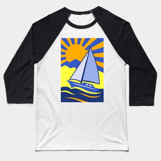 Retro Sailboat Art – Bold Ocean Sailing Sunset Design Baseball T-Shirt by DonWillisJrArt