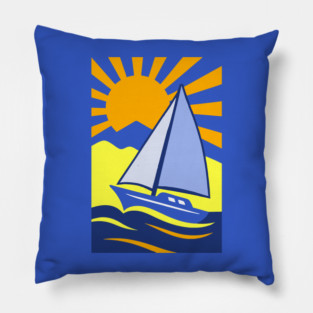 Retro Sailboat Art – Bold Ocean Sailing Sunset Design Pillow