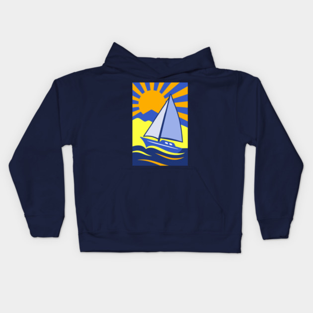 Retro Sailboat Art – Bold Ocean Sailing Sunset Design Kids Hoodie by DonWillisJrArt
