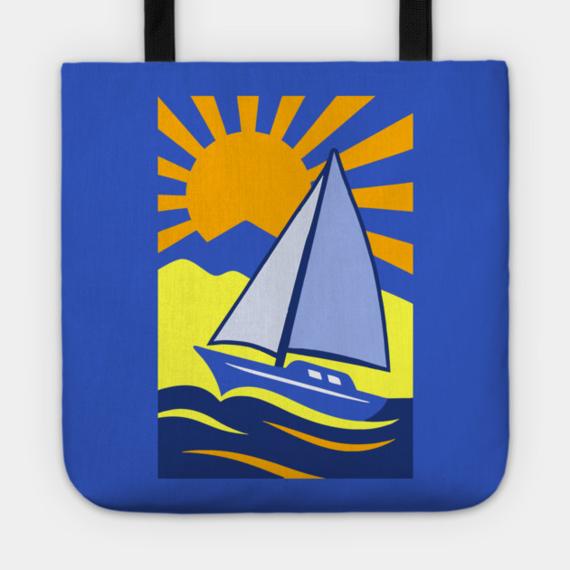 Retro Sailboat Art – Bold Ocean Sailing Sunset Design Tote by DonWillisJrArt