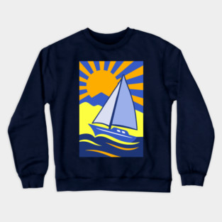Retro Sailboat Art – Bold Ocean Sailing Sunset Design Crewneck Sweatshirt