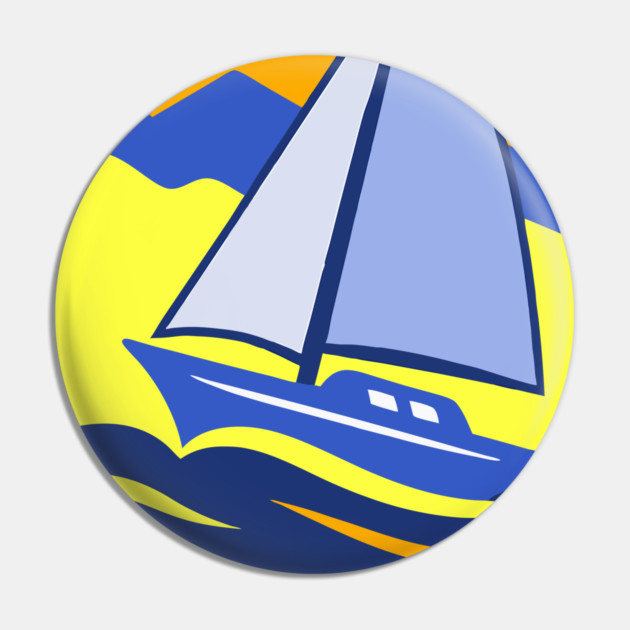 Retro Sailboat Art – Bold Ocean Sailing Sunset Design Pin by DonWillisJrArt
