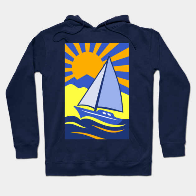 Retro Sailboat Art – Bold Ocean Sailing Sunset Design Hoodie by DonWillisJrArt