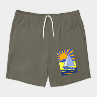Retro Sailboat Art – Bold Ocean Sailing Sunset Design Shorts