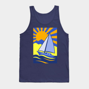 Retro Sailboat Art – Bold Ocean Sailing Sunset Design Tank Top