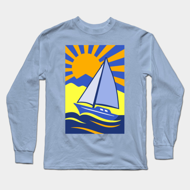 Retro Sailboat Art – Bold Ocean Sailing Sunset Design Long Sleeve T-Shirt by DonWillisJrArt