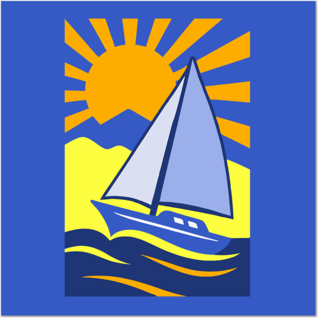 Retro Sailboat Art – Bold Ocean Sailing Sunset Design Wall Art by DonWillisJrArt