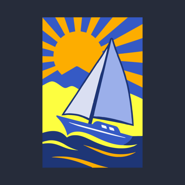 Retro Sailboat Art – Bold Ocean Sailing Sunset Design by DonWillisJrArt