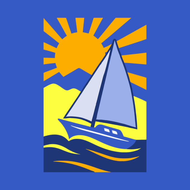 Retro Sailboat Art – Bold Ocean Sailing Sunset Design by DonWillisJrArt