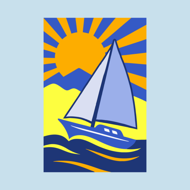 Retro Sailboat Art – Bold Ocean Sailing Sunset Design by DonWillisJrArt