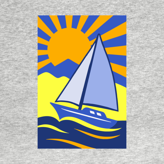 Retro Sailboat Art – Bold Ocean Sailing Sunset Design by DonWillisJrArt