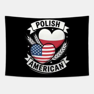 Polish American Hearts USA Flag Poland Flag Tapestry