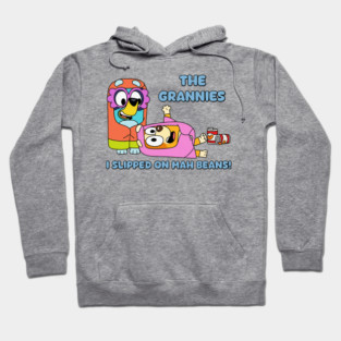 Cute Bluey The Grannies I Slipped On Mah Beans Vintage Cartoon Hoodie