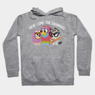 Cute Bluey Here Come The Grannies Bluey Vintage Cartoon Hoodie