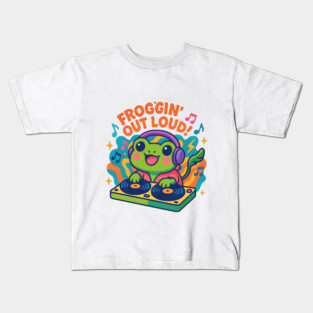 Froggin’ Out Loud DJ Frog – Cute Kawaii Frog Music Cartoon T-Shirt & Apparel Kids T-Shirt