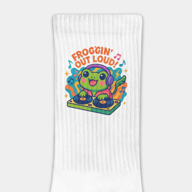Froggin’ Out Loud DJ Frog – Cute Kawaii Frog Music Cartoon T-Shirt & Apparel by Anne Lee