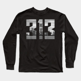 Vintage Detroit Michigan 313 Area Code Skyline Long Sleeve T-Shirt