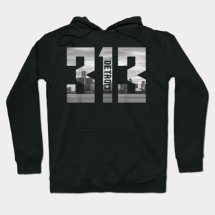 Vintage Detroit Michigan 313 Area Code Skyline Hoodie