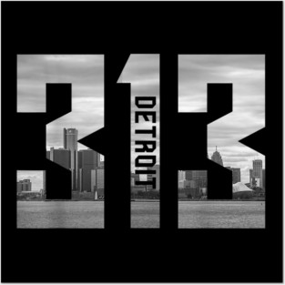 Vintage Detroit Michigan 313 Area Code Skyline Posters and Art