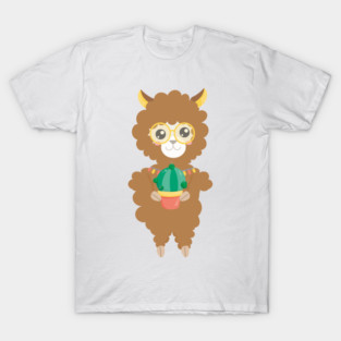 Brown Llama, Llama With Eyeglasses, Alpaca, Cactus T-Shirt